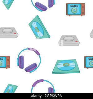 Computer games equipment pattern, cartoon style Stock Vector