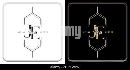 JE or EJ initial letter and graphic name, JE or EJ Monogram, for Wedding couple title, logo company and icon business, with three colors variation designs of isolated white and black backgrounds. Stock Vector