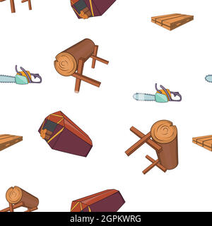 Sawmil and timber pattern, cartoon style Stock Vector