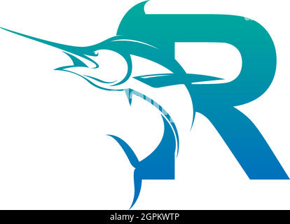 Letter R logo icon with fish design symbol template Stock Vector
