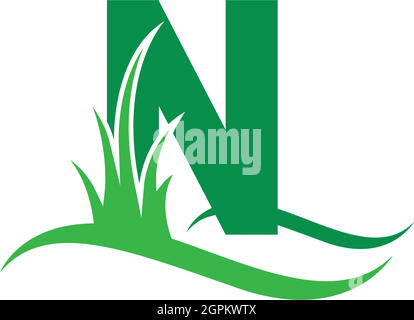 Letter N behind a green grass icon logo design vector Stock Vector