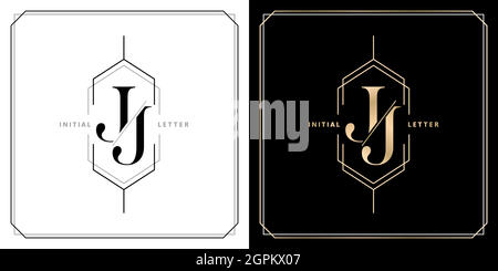 JJ initial letter and graphic name, JJ Monogram, for Wedding couple title, logo company and icon business, with three colors variation designs of isolated white and black backgrounds. Stock Vector