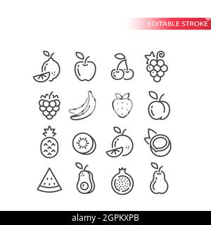 Fruit line vector icon set Stock Vector