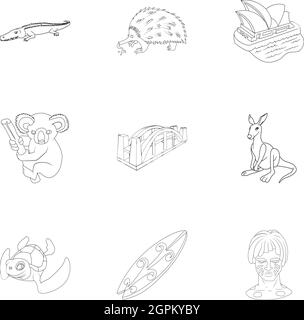 Attractions of Australia icons set, outline style Stock Vector