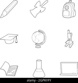 School icons set, outline style Stock Vector
