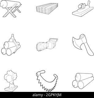 Deforestation icons set, outline style Stock Vector