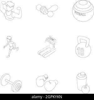 Sport icons set, outline style Stock Vector