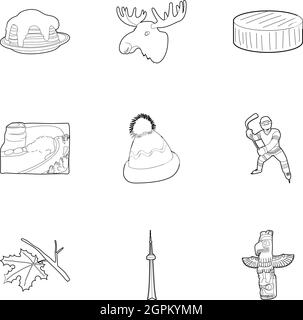 Holiday in Canada icons set, outline style Stock Vector