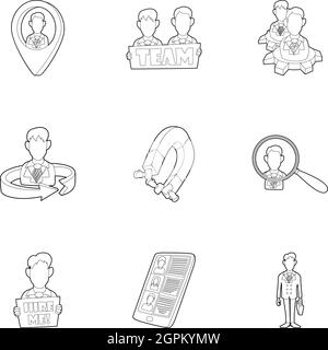 Job search icons set, outline style Stock Vector