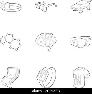 Innovative device icons set, outline style Stock Vector