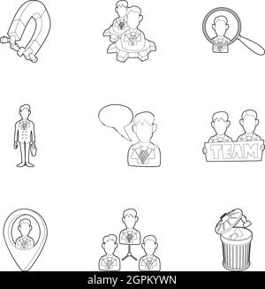 Team icons set, outline style Stock Vector
