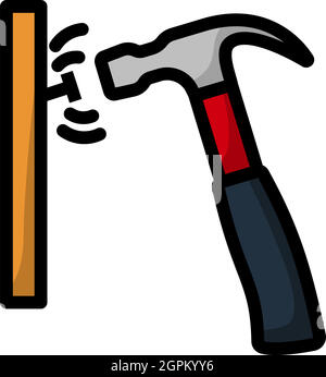 Icon Of Hammer Beat To Nail Stock Vector