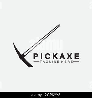 Pickaxe Logo Vector icon symbol illustration Design template, Mining Concept With Silhouette,Mining Logo, Pickaxe Logo Stock Vector