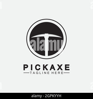 Pickaxe Logo Vector icon symbol illustration Design template, Mining Concept With Silhouette,Mining Logo, Pickaxe Logo Stock Vector