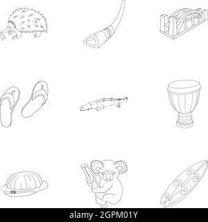 Holiday in Australia icons set, outline style Stock Vector