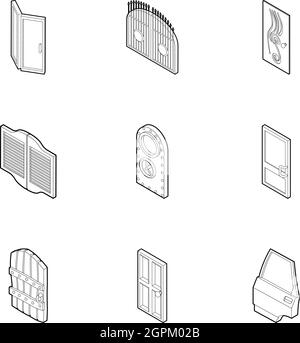 Types of doors icons set, outline style Stock Vector
