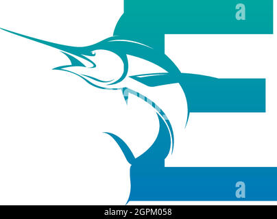 Letter E logo icon with fish design symbol template Stock Vector