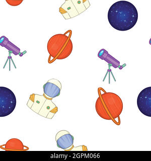 Space elements pattern, cartoon style Stock Vector