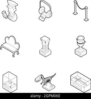 Museum icons set, outline style Stock Vector