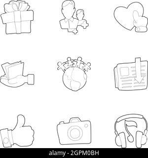 Letter icons set, outline style Stock Vector