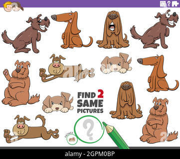 find two same cartoon dog characters educational game Stock Vector ...