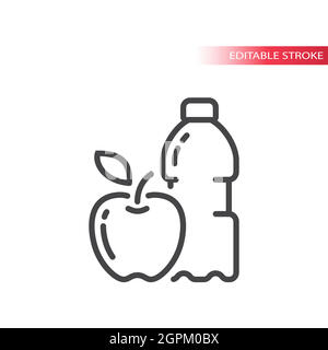 Apple and a water bottle line vector icon Stock Vector