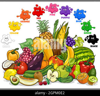 basic colors for children with fruits and vegetables group Stock Vector