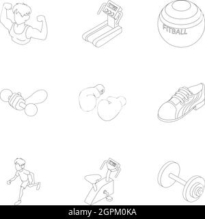 Gym icons set, outline style Stock Vector