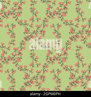 Cornflower branch with flower drawing, floral seamless pattern abstract background wallpaper vector. Line art botanical illustration graphic design print, fabric, wrapping. Trendy nature green color Stock Vector