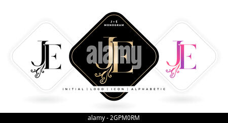JE initial letter and graphic name, JE Monogram, for Wedding couple logo monogram, logo company and icon business, with three colors variation designs with isolated white backgrounds Stock Vector