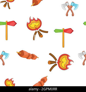 Campground pattern, cartoon style Stock Vector