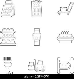Supermarket icons set, outline style Stock Vector