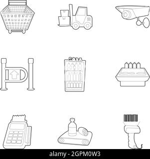 Shop icons set, outline style Stock Vector