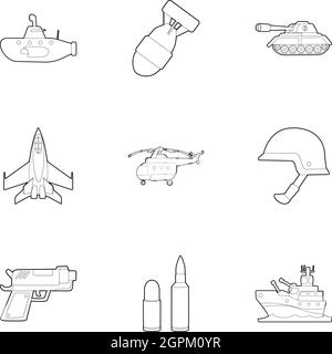 Weaponry icons set, outline style Stock Vector