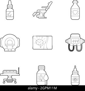 Diagnosis and treatment of diseases icons set Stock Vector