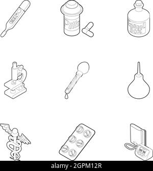 Medicine icons set, outline style Stock Vector