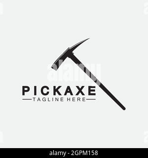 Pickaxe Logo Vector icon symbol illustration Design template, Mining Concept With Silhouette,Mining Logo, Pickaxe Logo Stock Vector