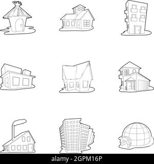 Structure icons set, outline style Stock Vector