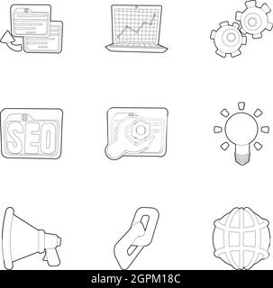 Optimization icons set, outline style Stock Vector