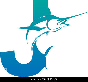 Letter J logo icon with fish design symbol template Stock Vector