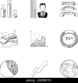Company icons set, hand drawn style Stock Vector