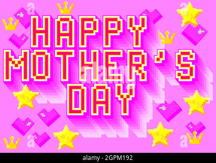 Happy Mother's Day lettering. Pixel art calligraphy lettering. Stock Vector