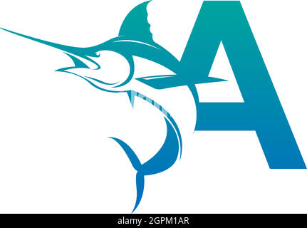 Letter A logo icon with fish design symbol template Stock Vector