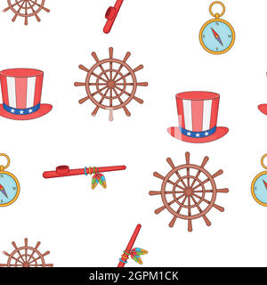 Columbus Day pattern, cartoon style Stock Vector