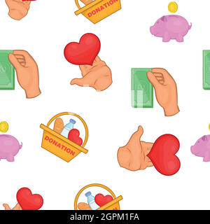 Food and money donation pattern, cartoon style Stock Vector