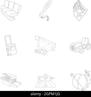 Airport icons set, outline style Stock Vector