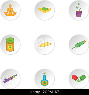 Weed icons set, cartoon style Stock Vector