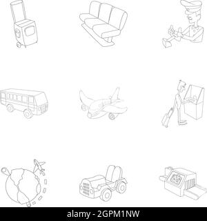 Check at airport icons set, outline style Stock Vector