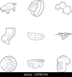 Latest electronic devices icons set, outline style Stock Vector