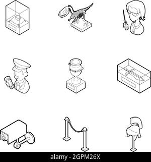 Going to museum icons set, outline style Stock Vector